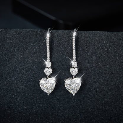 Captivating Moissanite Heart Drop Earrings in Sterling Silver