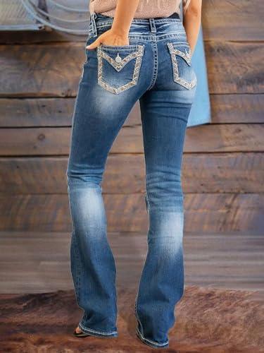 Flamingals Butt Lifting Jeans for Women Trendy Tummy Control Jeans Stretch Boot Cut Jeans Denim Pants - KevRow5760