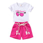 YOUNGER TREE Toddler Baby Girls Clothes Watermelon T-shirt + Linen Shorts with Belt Cute Summer Short Set