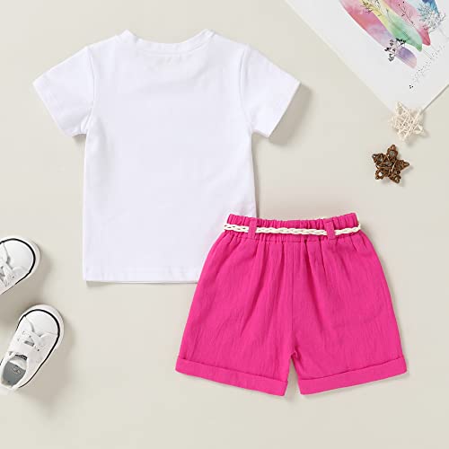 YOUNGER TREE Toddler Baby Girls Clothes Watermelon T-shirt + Linen Shorts with Belt Cute Summer Short Set