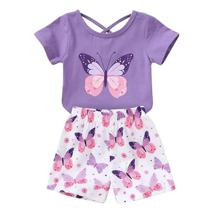 YOUNGER TREE Toddler Baby Girls Clothes Watermelon T-shirt + Linen Shorts with Belt Cute Summer Short Set