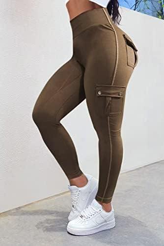 Flamingals Butt Lifting Leggings with Flap Pockets Workout Cargo Leggings for Women - KevRow5760