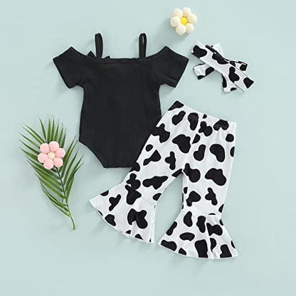 Newborn Baby Girl Clothes Infant Rib Frill Long Sleeve Romper Floral Flared Pants Headband 3pcs Fall Winter Outfits - KevRow5760