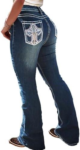 Flamingals Butt Lifting Jeans for Women Trendy Tummy Control Jeans Stretch Boot Cut Jeans Denim Pants - KevRow5760