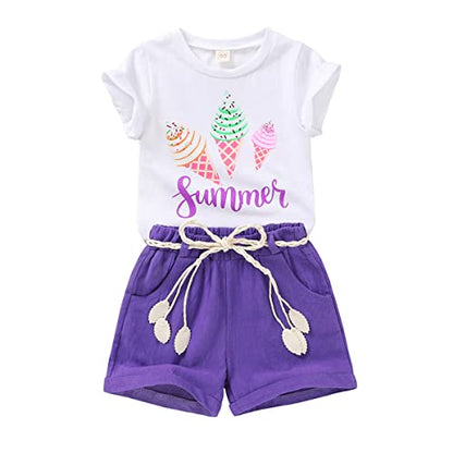 YOUNGER TREE Toddler Baby Girls Clothes Watermelon T-shirt + Linen Shorts with Belt Cute Summer Short Set