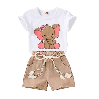 YOUNGER TREE Toddler Baby Girls Clothes Watermelon T-shirt + Linen Shorts with Belt Cute Summer Short Set