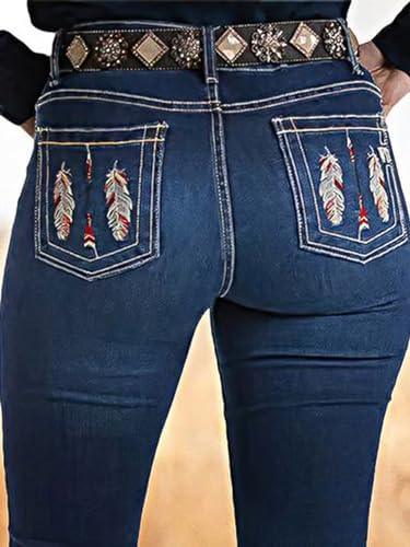 Flamingals Butt Lifting Jeans for Women Trendy Tummy Control Jeans Stretch Boot Cut Jeans Denim Pants - KevRow5760