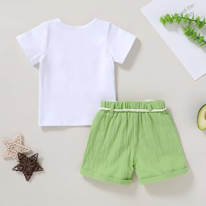 YOUNGER TREE Toddler Baby Girls Clothes Watermelon T-shirt + Linen Shorts with Belt Cute Summer Short Set