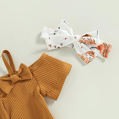 Newborn Baby Girl Clothes Infant Rib Frill Long Sleeve Romper Floral Flared Pants Headband 3pcs Fall Winter Outfits - KevRow5760