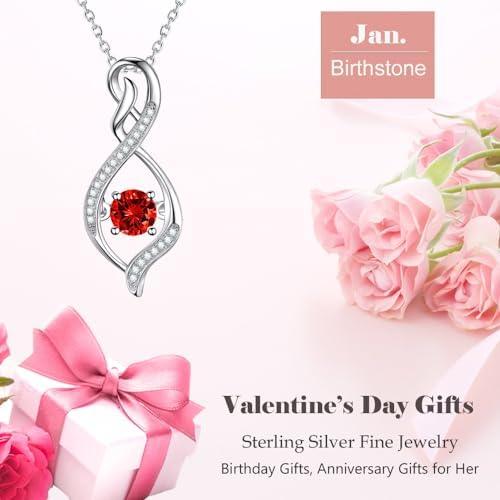 ELDA &amp; CO. Valentines Day Birthday Gifts for Mom Women Endless Love Necklace 925 Sterling Silver with January February Birthstones Garnet Amethyst Jewelry Gifts for Her - KevRow5760