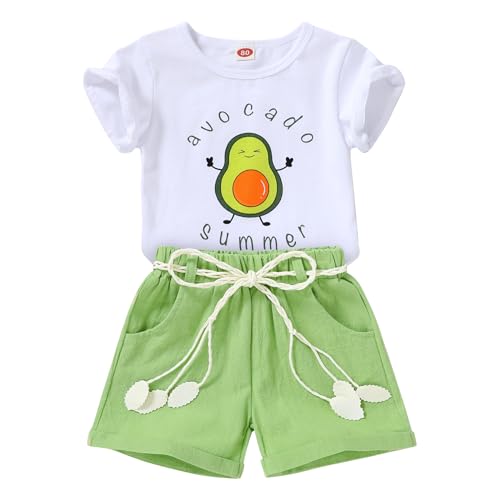 YOUNGER TREE Toddler Baby Girls Clothes Watermelon T-shirt + Linen Shorts with Belt Cute Summer Short Set