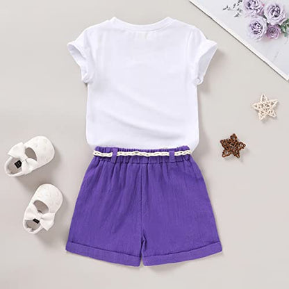 YOUNGER TREE Toddler Baby Girls Clothes Watermelon T-shirt + Linen Shorts with Belt Cute Summer Short Set