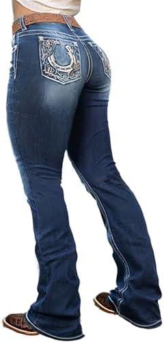 Flamingals Butt Lifting Jeans for Women Trendy Tummy Control Jeans Stretch Boot Cut Jeans Denim Pants - KevRow5760