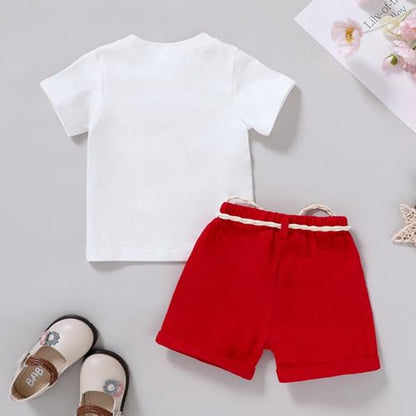 YOUNGER TREE Toddler Baby Girls Clothes Watermelon T-shirt + Linen Shorts with Belt Cute Summer Short Set