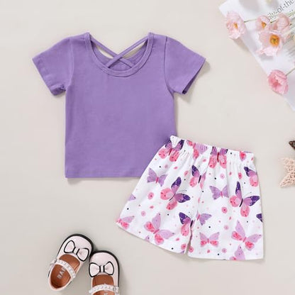 YOUNGER TREE Toddler Baby Girls Clothes Watermelon T-shirt + Linen Shorts with Belt Cute Summer Short Set