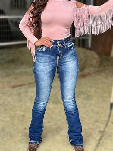 Flamingals Butt Lifting Jeans for Women Trendy Tummy Control Jeans Stretch Boot Cut Jeans Denim Pants - KevRow5760