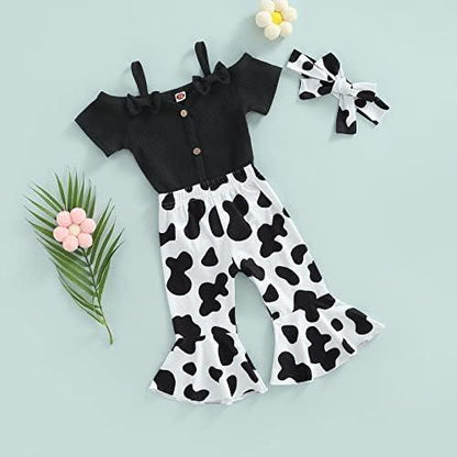 Newborn Baby Girl Clothes Infant Rib Frill Long Sleeve Romper Floral Flared Pants Headband 3pcs Fall Winter Outfits - KevRow5760