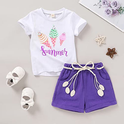 YOUNGER TREE Toddler Baby Girls Clothes Watermelon T-shirt + Linen Shorts with Belt Cute Summer Short Set