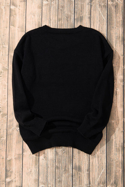 Black XOXO Glitter Print Round Neck Casual Sweater