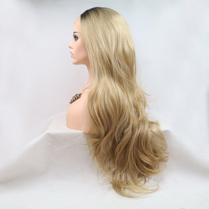 Blonde wavy lace front wig with 24-inch length and 130% density