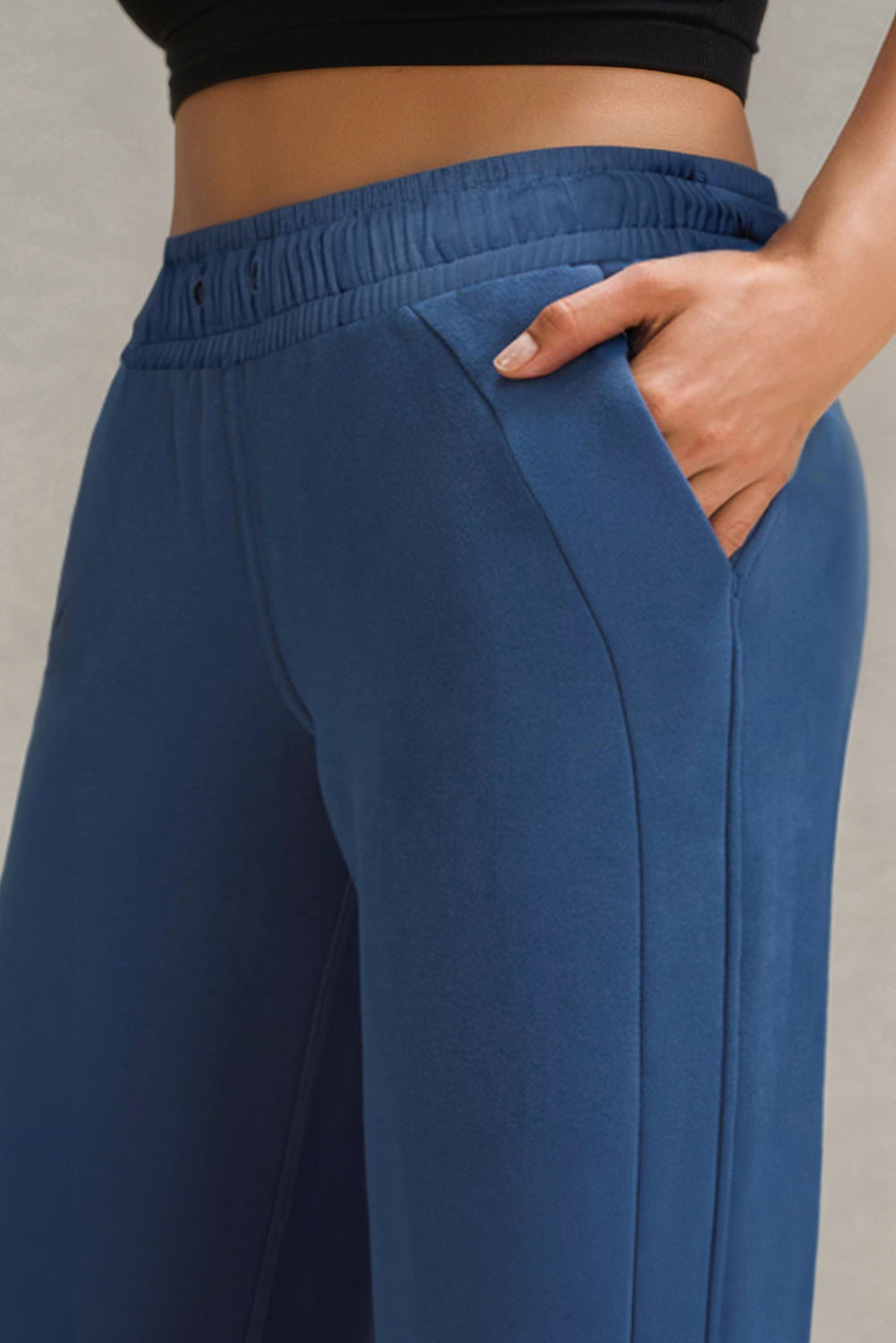 Sail Blue Drawstring High Waist Wide Leg Pocketed Pants