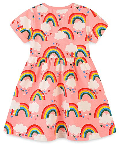 Bumeex Toddler Girl Clothes Cotton Casual Cartoon Print Short Sleeve Dress Girls Sundress 1-7 Years