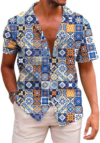 KYKU Aztec Tribal Ethnic Men's Resort Hawaiian 3D Printed Shirt - Vibrant Summer Style for Outdoor Vacation