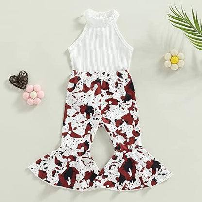 Newborn Baby Girl Clothes Infant Rib Frill Long Sleeve Romper Floral Flared Pants Headband 3pcs Fall Winter Outfits - KevRow5760