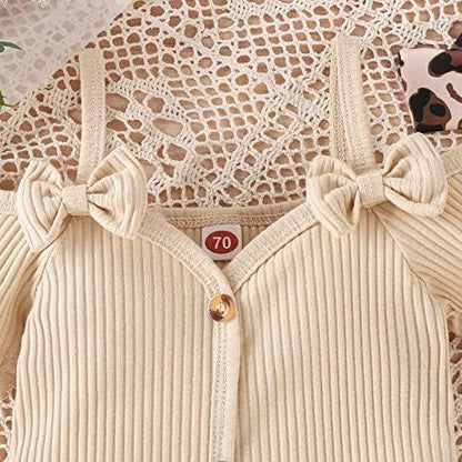 Newborn Baby Girl Clothes Infant Rib Frill Long Sleeve Romper Floral Flared Pants Headband 3pcs Fall Winter Outfits - KevRow5760