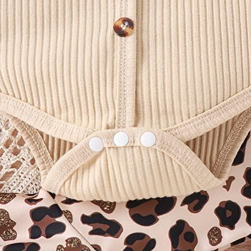 Newborn Baby Girl Clothes Infant Rib Frill Long Sleeve Romper Floral Flared Pants Headband 3pcs Fall Winter Outfits - KevRow5760