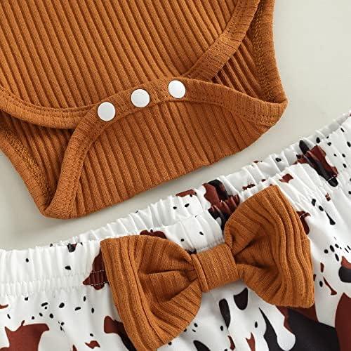 Newborn Baby Girl Clothes Infant Rib Frill Long Sleeve Romper Floral Flared Pants Headband 3pcs Fall Winter Outfits - KevRow5760