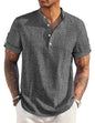 COOFANDY Men's Casual Henley Shirt Short Sleeve Band Collar Linen Shirt Summer Beach Hippie T-Shirts