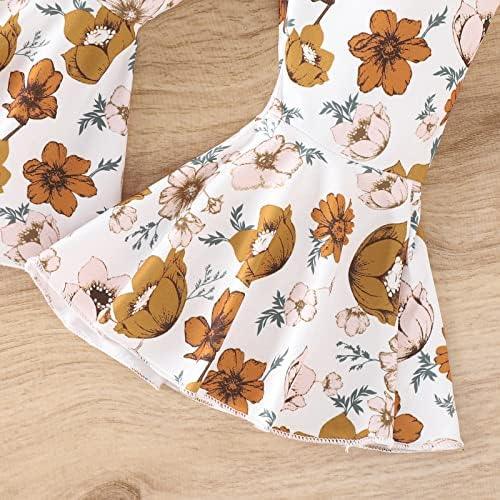 Newborn Baby Girl Clothes Infant Rib Frill Long Sleeve Romper Floral Flared Pants Headband 3pcs Fall Winter Outfits - KevRow5760