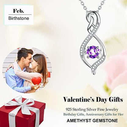 ELDA &amp; CO. Valentines Day Birthday Gifts for Mom Women Endless Love Necklace 925 Sterling Silver with January February Birthstones Garnet Amethyst Jewelry Gifts for Her - KevRow5760