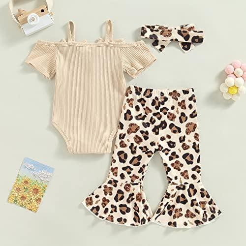 Newborn Baby Girl Clothes Infant Rib Frill Long Sleeve Romper Floral Flared Pants Headband 3pcs Fall Winter Outfits - KevRow5760