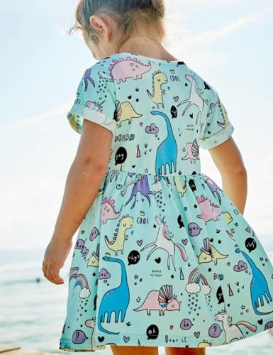 Bumeex Toddler Girl Clothes Cotton Casual Cartoon Print Short Sleeve Dress Girls Sundress 1-7 Years