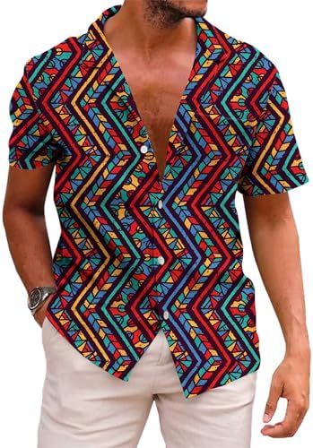 KYKU Aztec Tribal Ethnic Men's Resort Hawaiian 3D Printed Shirt - Vibrant Summer Style for Outdoor Vacation