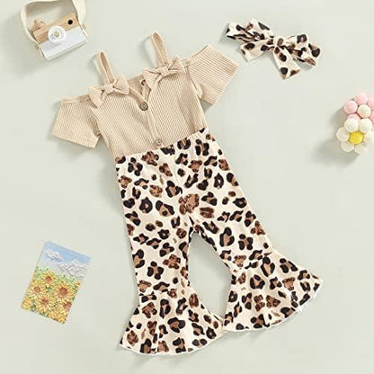 Newborn Baby Girl Clothes Infant Rib Frill Long Sleeve Romper Floral Flared Pants Headband 3pcs Fall Winter Outfits - KevRow5760