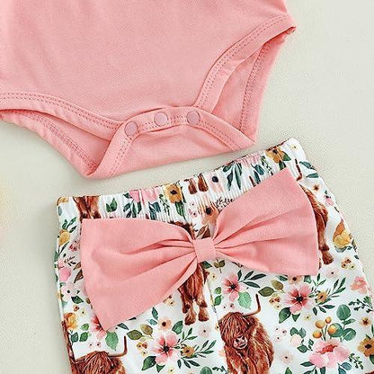 Newborn Baby Girl Clothes Infant Rib Frill Long Sleeve Romper Floral Flared Pants Headband 3pcs Fall Winter Outfits - KevRow5760