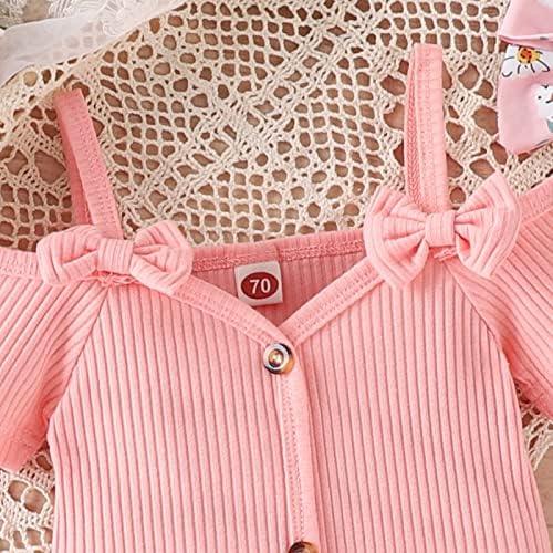 Newborn Baby Girl Clothes Infant Rib Frill Long Sleeve Romper Floral Flared Pants Headband 3pcs Fall Winter Outfits - KevRow5760