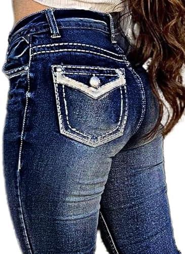 Flamingals Butt Lifting Jeans for Women Trendy Tummy Control Jeans Stretch Boot Cut Jeans Denim Pants - KevRow5760