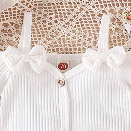 Newborn Baby Girl Clothes Infant Rib Frill Long Sleeve Romper Floral Flared Pants Headband 3pcs Fall Winter Outfits - KevRow5760