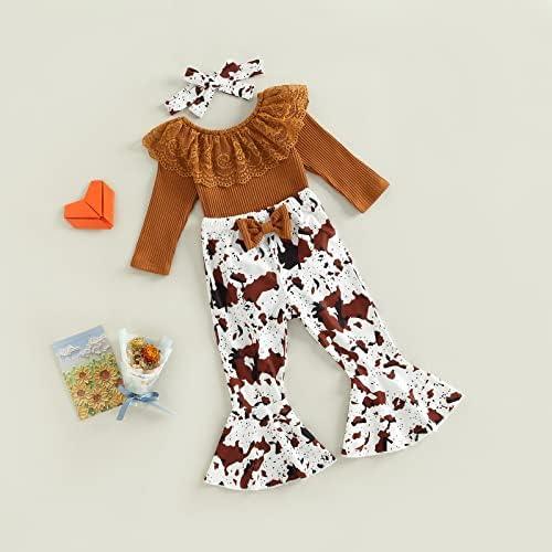 Newborn Baby Girl Clothes Infant Rib Frill Long Sleeve Romper Floral Flared Pants Headband 3pcs Fall Winter Outfits - KevRow5760