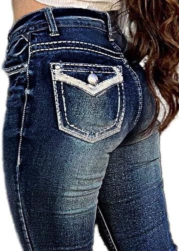 Flamingals Butt Lifting Jeans for Women Trendy Tummy Control Jeans Stretch Boot Cut Jeans Denim Pants - KevRow5760