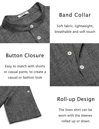 COOFANDY Men's Casual Henley Shirt Short Sleeve Band Collar Linen Shirt Summer Beach Hippie T-Shirts