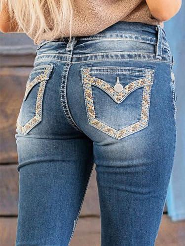 Flamingals Butt Lifting Jeans for Women Trendy Tummy Control Jeans Stretch Boot Cut Jeans Denim Pants - KevRow5760