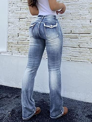 Flamingals Butt Lifting Jeans for Women Trendy Tummy Control Jeans Stretch Boot Cut Jeans Denim Pants - KevRow5760