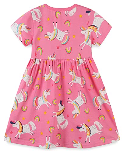 Bumeex Toddler Girl Clothes Cotton Casual Cartoon Print Short Sleeve Dress Girls Sundress 1-7 Years