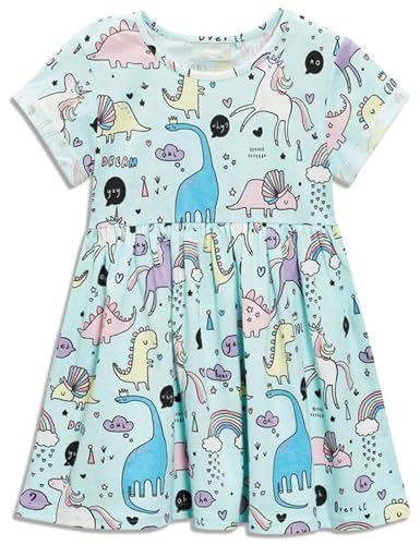 Bumeex Toddler Girl Clothes Cotton Casual Cartoon Print Short Sleeve Dress Girls Sundress 1-7 Years