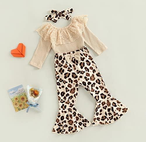 Newborn Baby Girl Clothes Infant Rib Frill Long Sleeve Romper Floral Flared Pants Headband 3pcs Fall Winter Outfits - KevRow5760